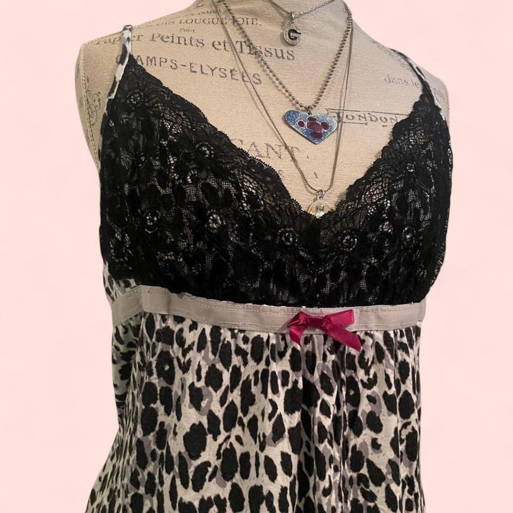 Y2K Mcbling Leopard Print Floral Lace Baby Doll top  SIZE - XL • Brand - George